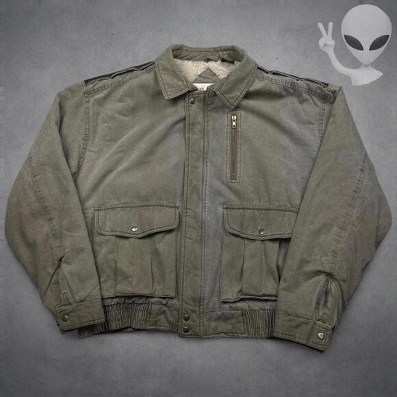 Other - Vtg 90s Fox Chapel Sportswear Jacket XL Olive Sherpa Lined Utility Gorpcore